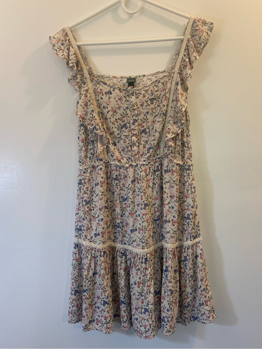 wild fable Cream Floral Mini Dress with Pink & Blue Sprigs